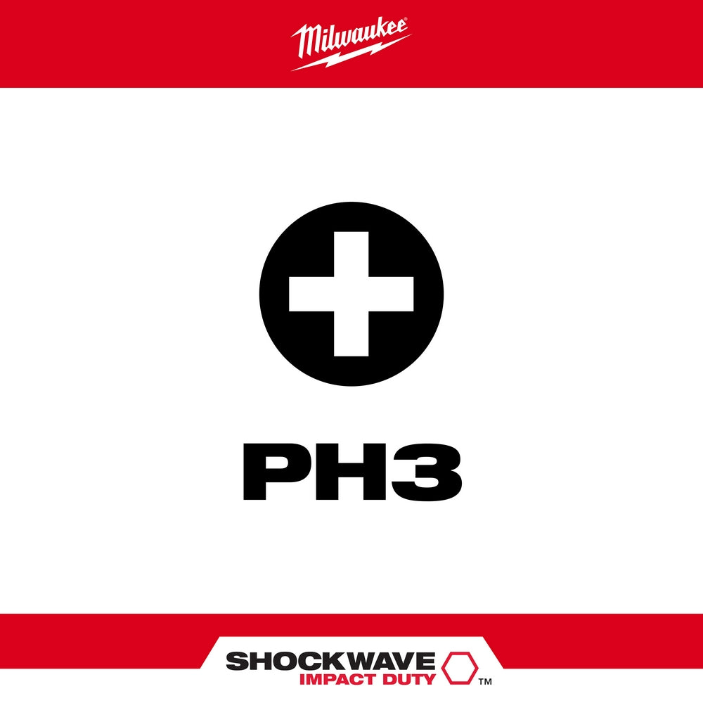 Milwaukee, 48-32-4413 SHOCKWAVE Impact Phillips #3 Insert Bits (2PK)
