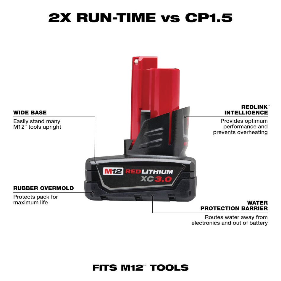 Milwaukee, 48-11-2412 Batterie M12 REDLITHIUM XC - paquet de 2