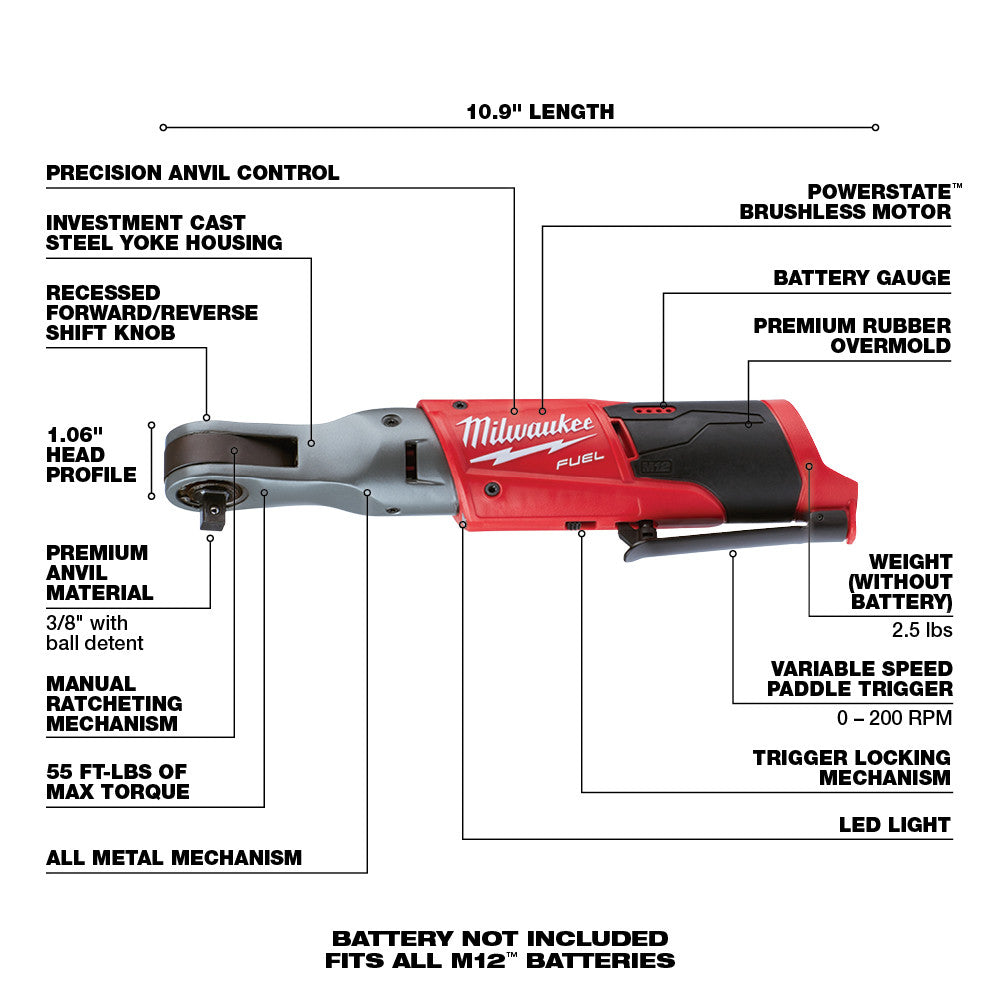 Milwaukee, 2457-20 3/8" Rachet (Tool Only)