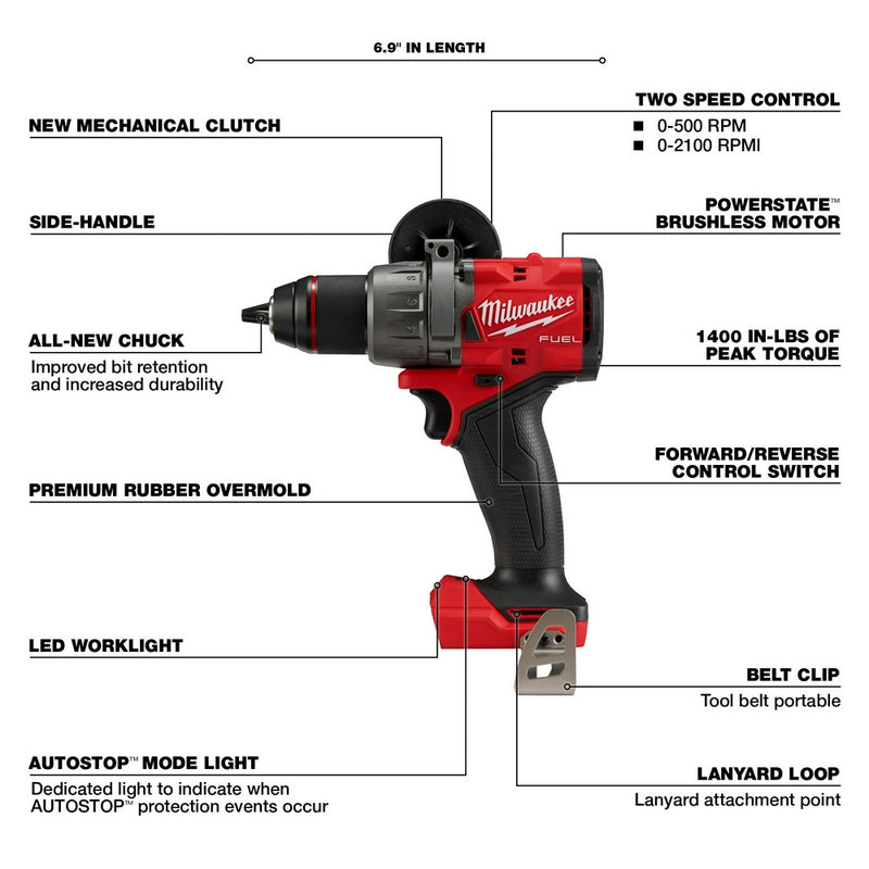 Milwaukee, 2904-20 M18 FUEL 18 Volt Lithium-Ion Brushless Cordless 1/2 in. Hammer Drill/Driver - Tool Only