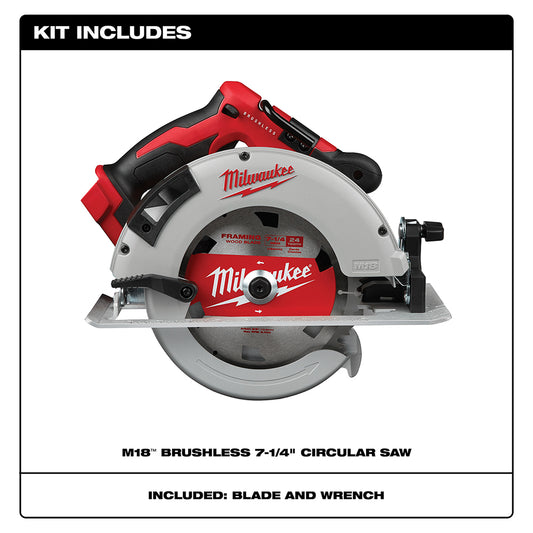 Milwaukee, 2631-20 M18 18 Volt Lithium-Ion Cordless Brushless 7-1/4 in. Circular Saw - Tool Only