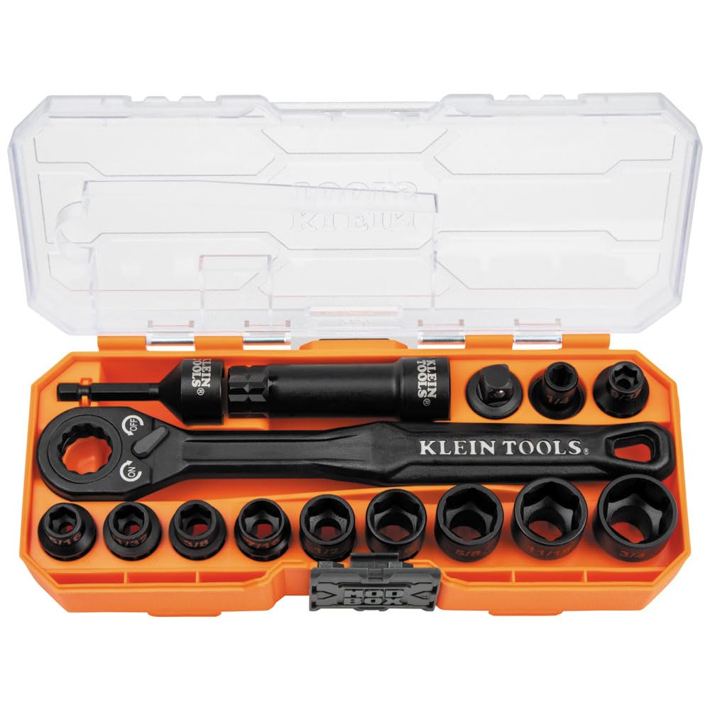 Klein Tools KNECT 3/8-Inch Drive Impact-Rated Pass Through Socket Set, 15-Piece Model # 65400