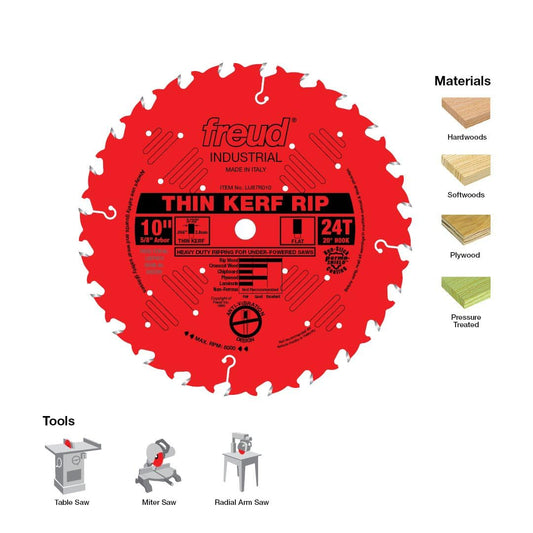 Freud, LU87R010 10-Inch 24 Teeth Thin Kerf Ripping Saw Blade with 5/8-Inch Arbor and Perma-Shield Coating