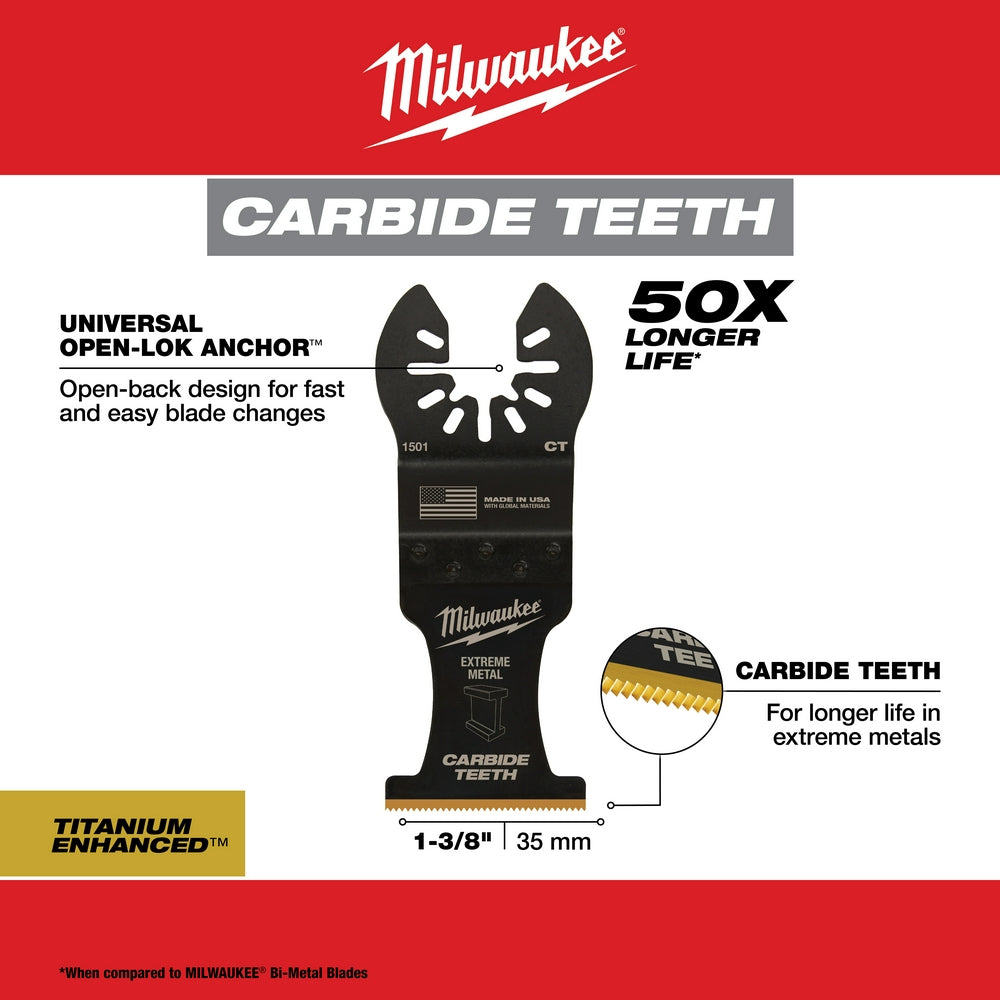 Milwaukee, 49-25-1501 MILWAUKEE® OPEN-LOK™ 1-3/8" Carbide Teeth Metal Multi-Tool Blade