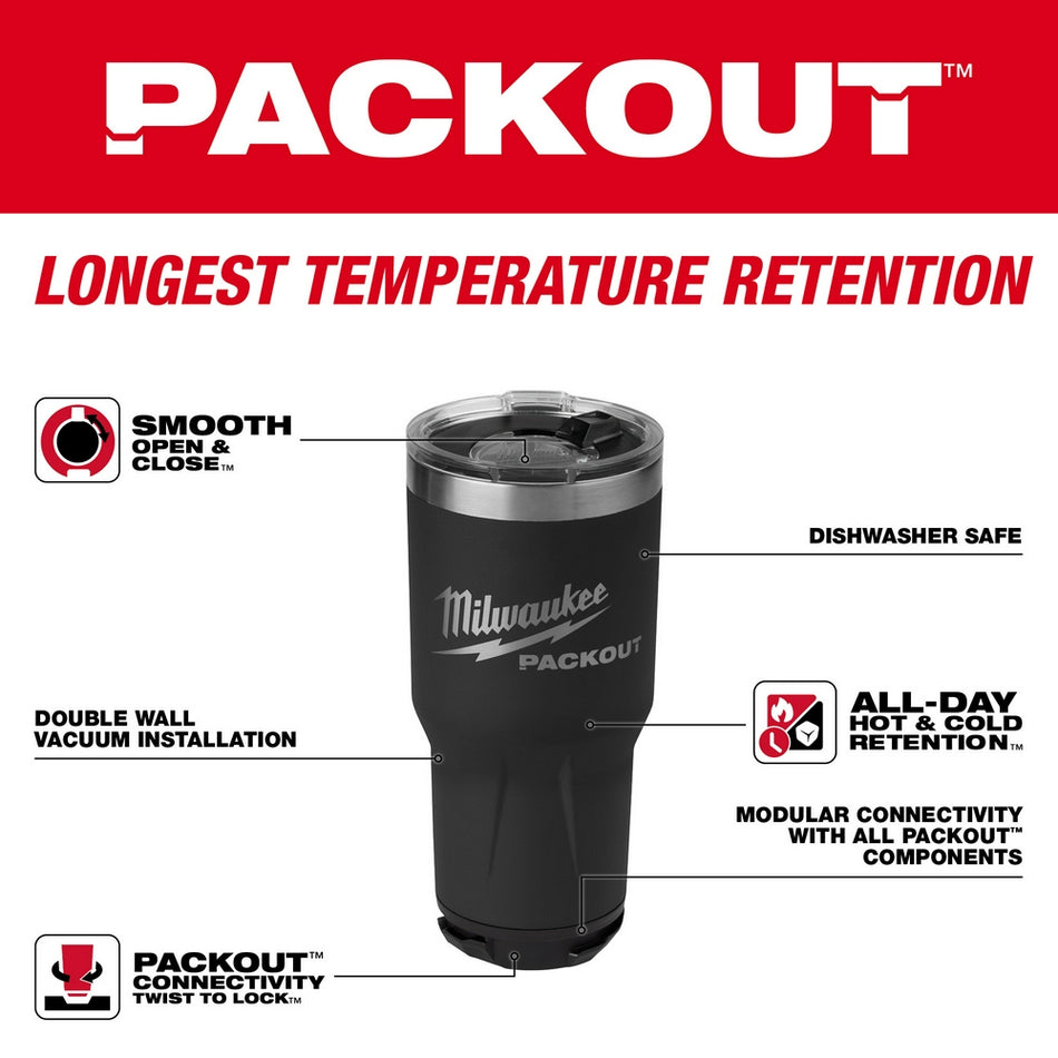Milwaukee, 48-22-8393B PACKOUT Gobelet 30oz - Noir