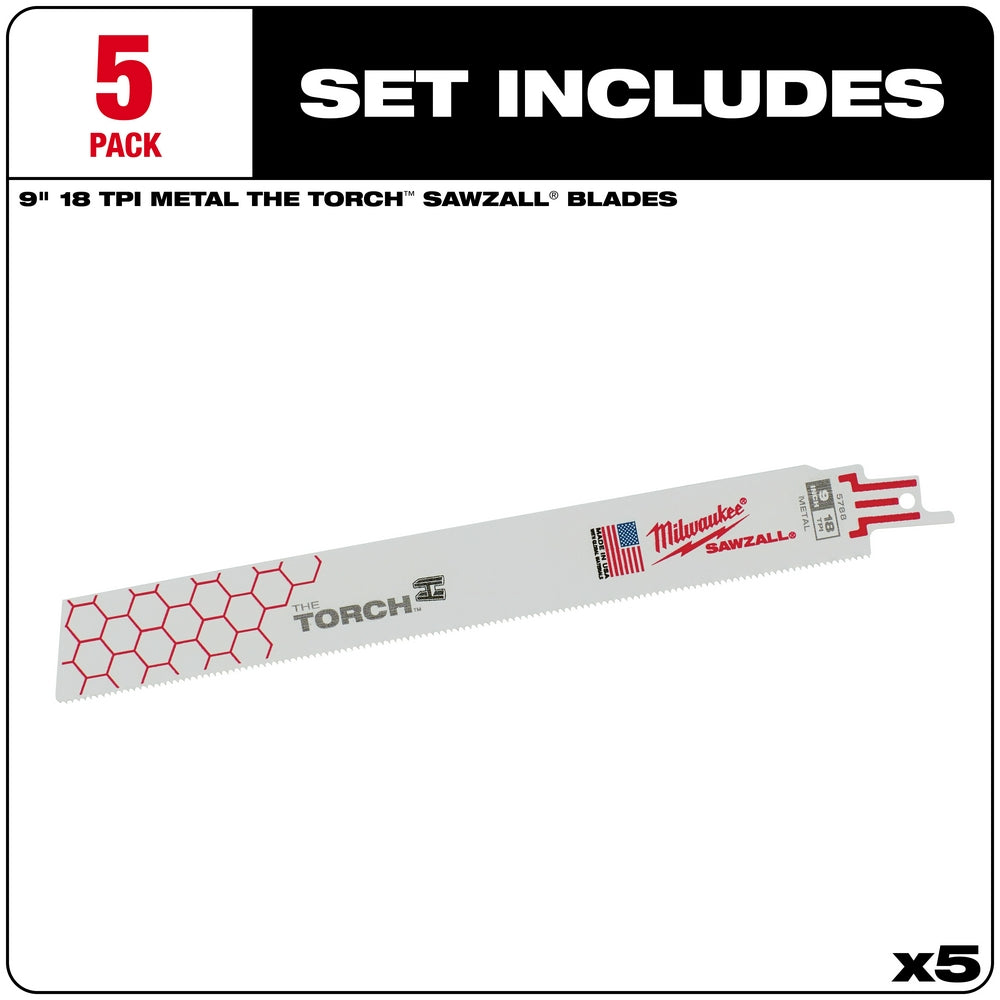 Milwaukee, 48-00-5788 9 in. 18 TPI THE TORCH SAWZALL Blade (5 pk)