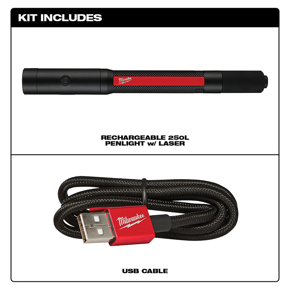 Milwaukee, 2010R Rechargeable 250L Penlight w/ Laser