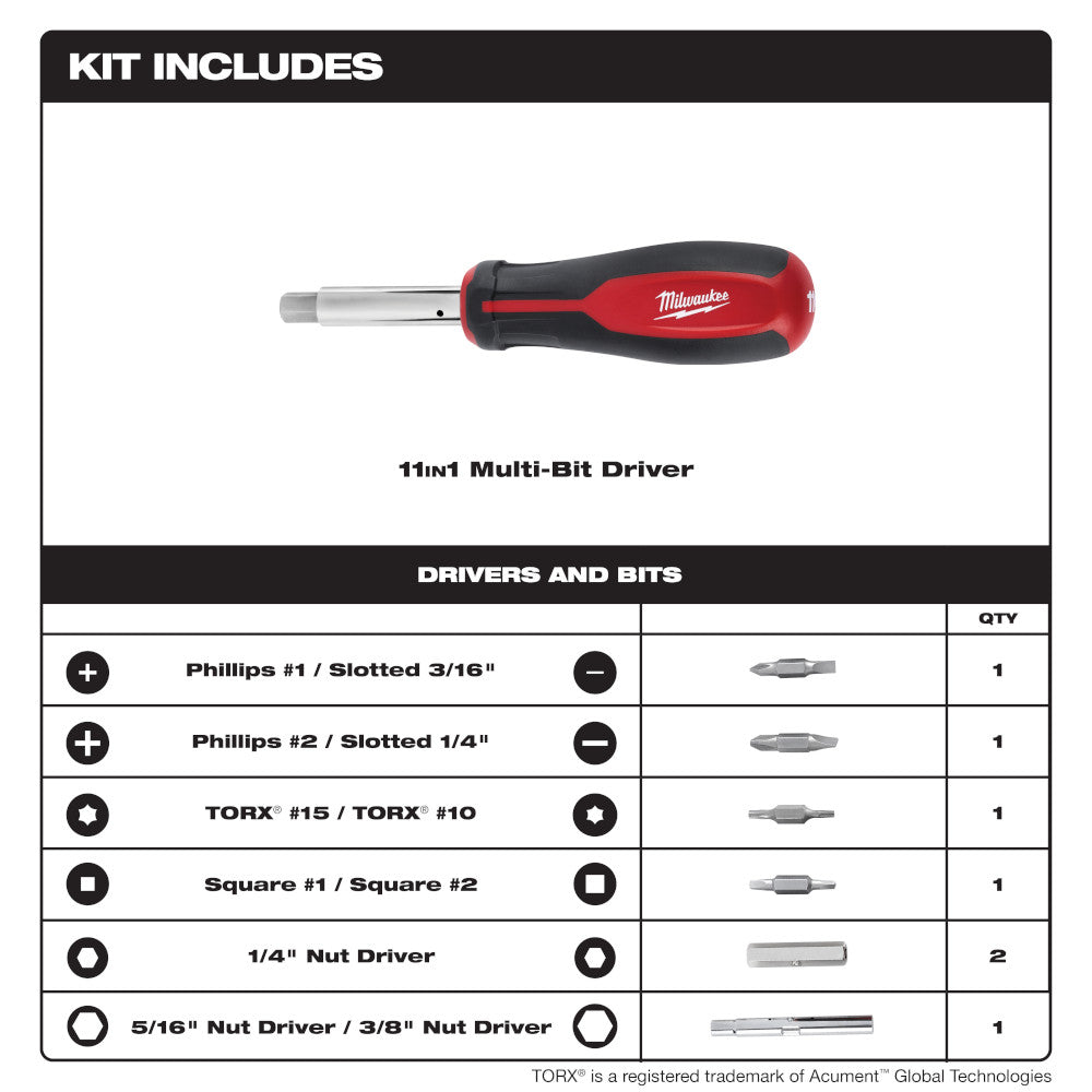 Milwaukee, 48-22-2761 11in1 Screwdriver SQ