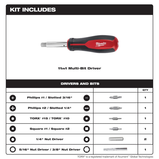 Milwaukee, 48-22-2761 11in1 Screwdriver SQ