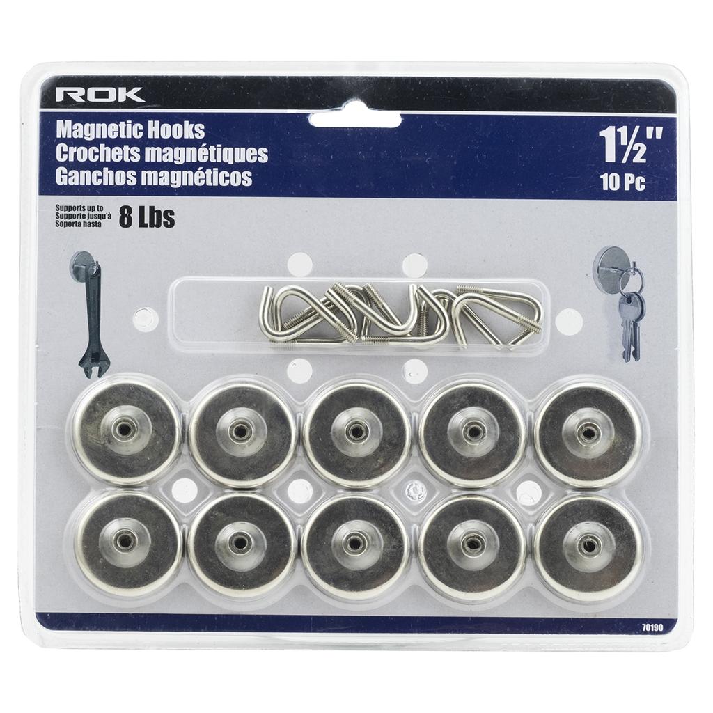 ROK, 70190 1-1/2'' Magnetic Hooks 10pc