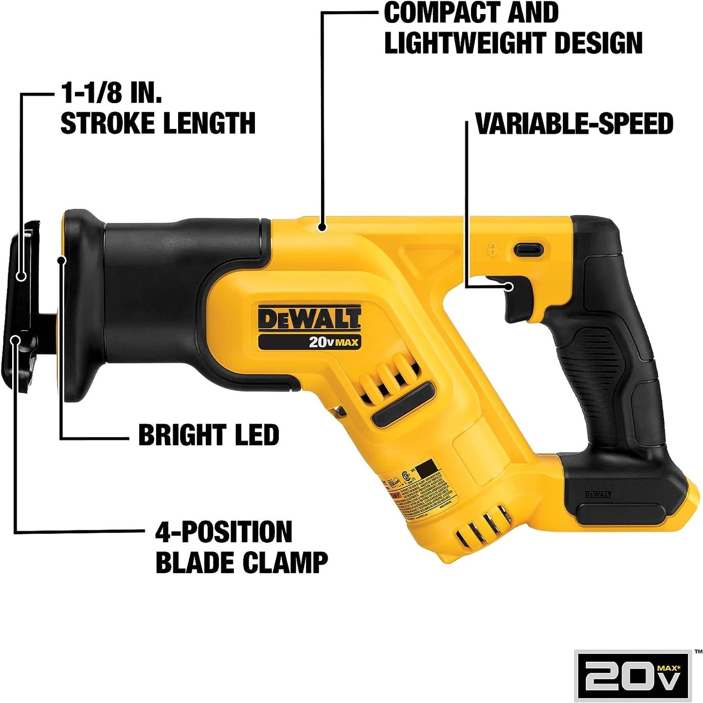 DEWALT DCS387B Outil de scie alternative compacte MAX 20 V uniquement