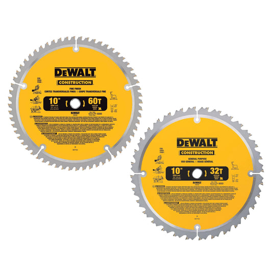 DeWalt DW3106P5 Saw Blades 2pk 10-Inch 60-Tooth Crosscutting Saw Blade and 10-Inch 32-Tooth General