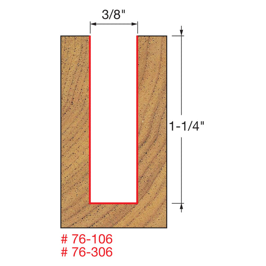 Freud, 76-306 3/8'' Down Spiral Bit / Triple Flute Router Bit 1/2'' Shank