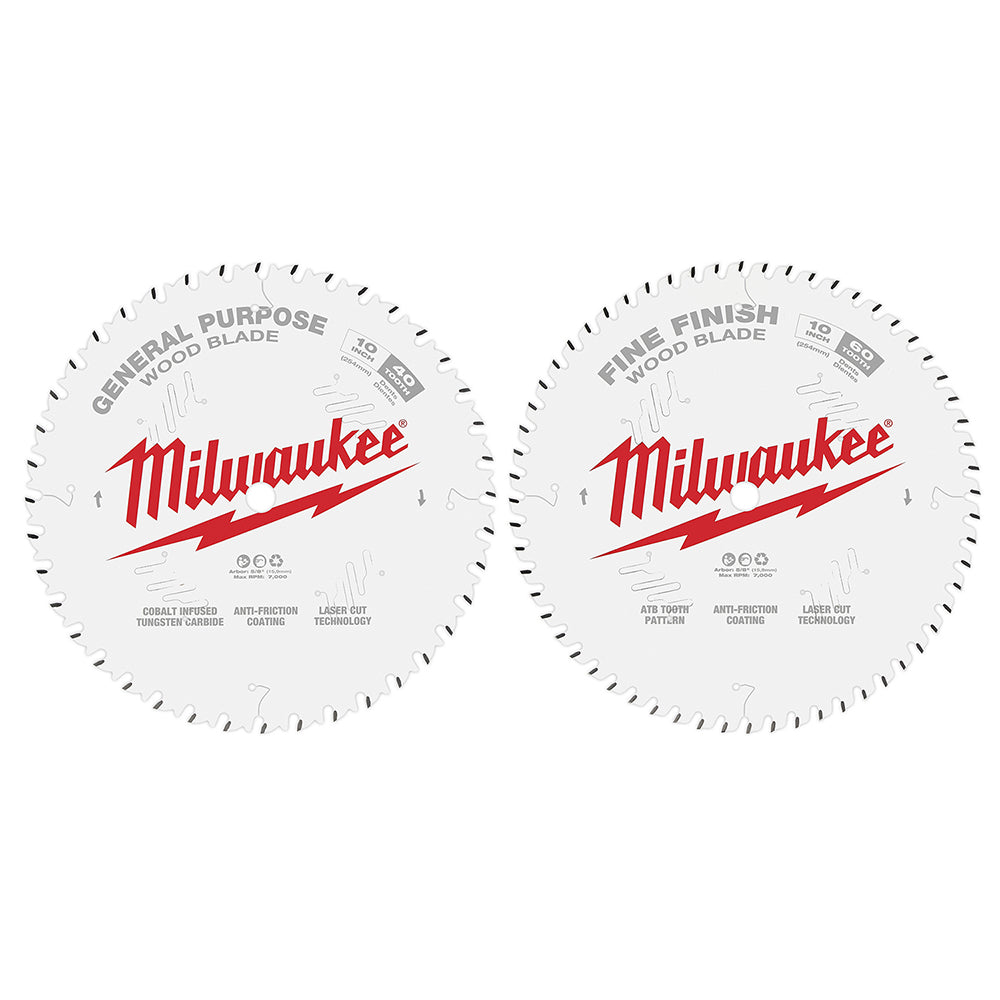 Milwaukee, 48-40-1036 10 in 40T + 60T Two Pack Circular Saw Blades