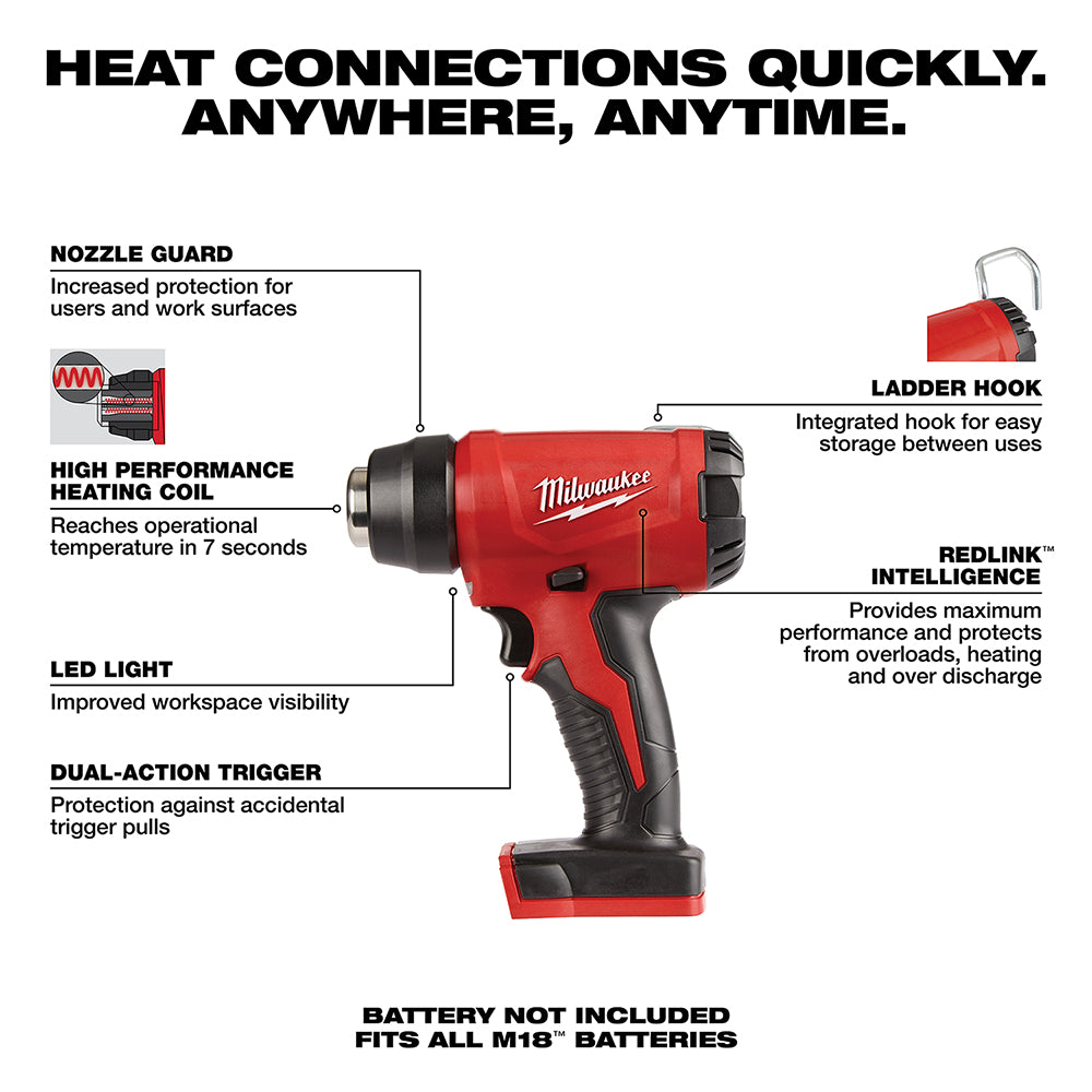 Milwaukee, 2688-20 M18 18 Volt Lithium-Ion Cordless Compact Heat Gun (Tool Only)