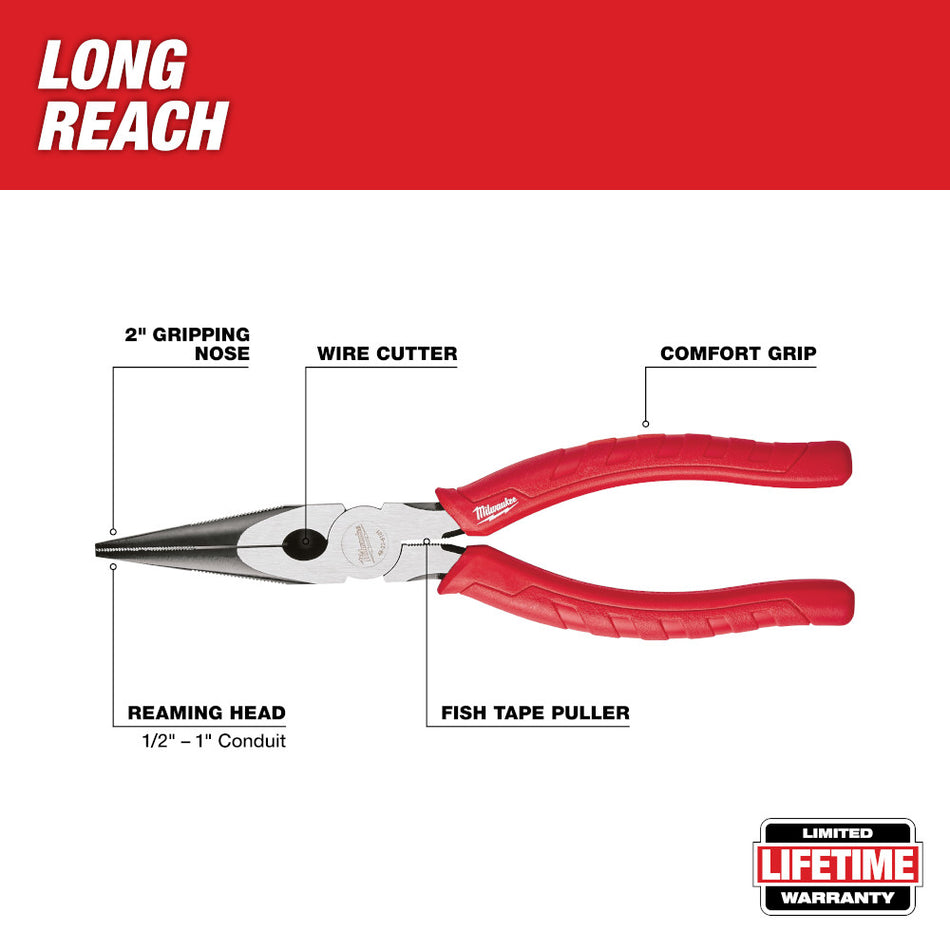 Milwaukee, 48-22-6101 Pince à bec long Comfort Grip de 8"