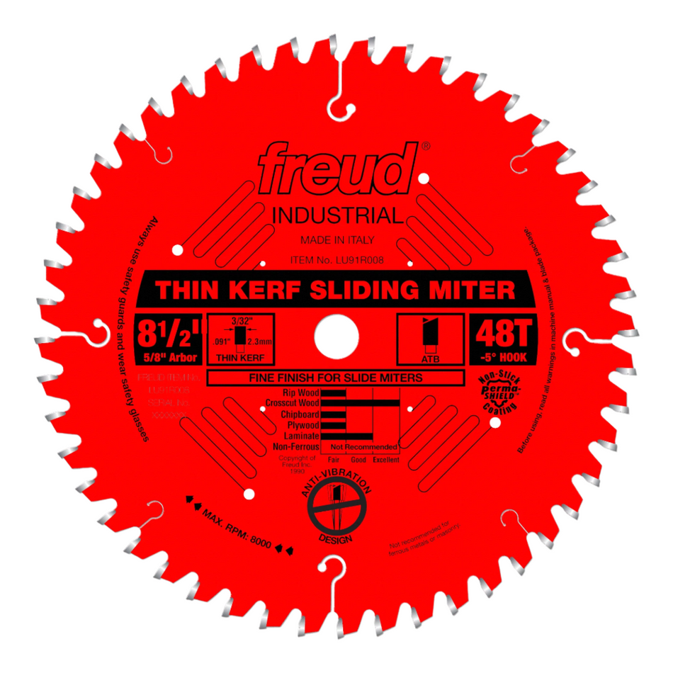 Freud LU91R008 8-1/2'' Thin Kerf 48 Tooth Sliding Compound Miter Saw Blade