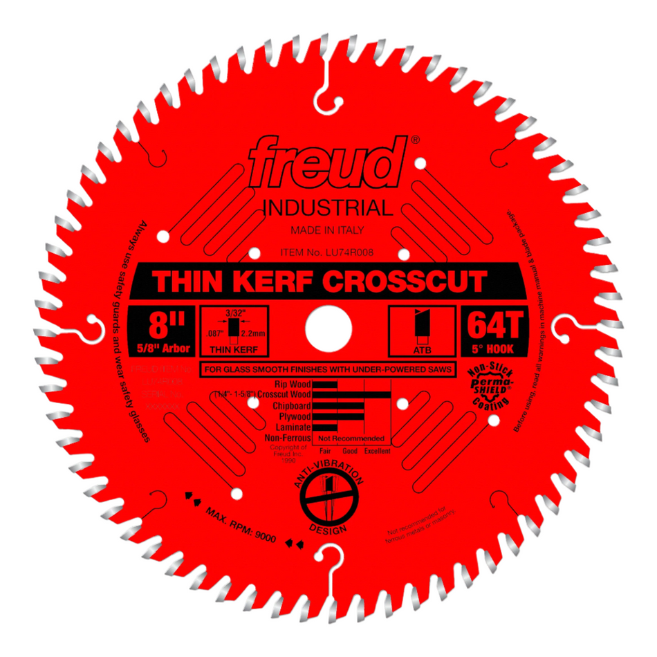 Freud LU74R008 8" 64 Tooth ATB Thin Kerf Saw Blade with 5/8-Inch Arbor