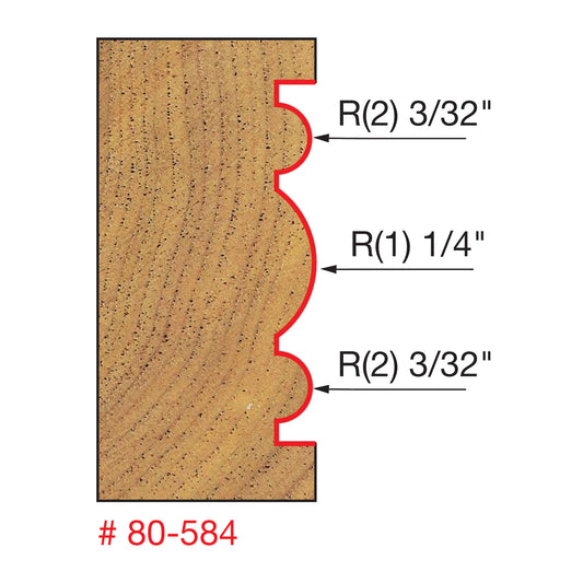 Freud, 80-584 1/4'' & 1/4'' Radius Triple Beading Router Bit  1/2''  Shank