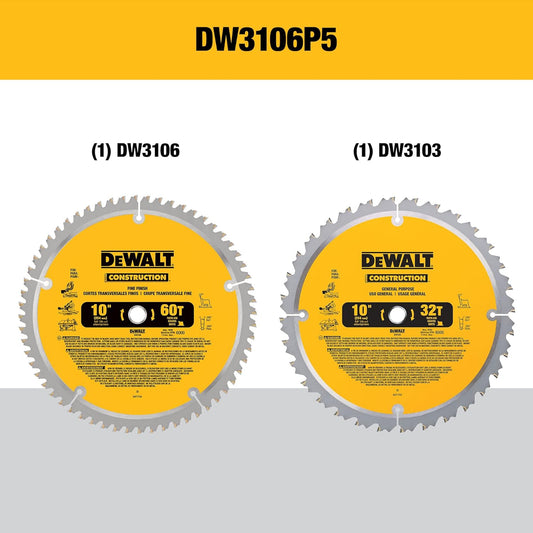 DeWalt DW3106P5 Saw Blades 2pk 10-Inch 60-Tooth Crosscutting Saw Blade and 10-Inch 32-Tooth General