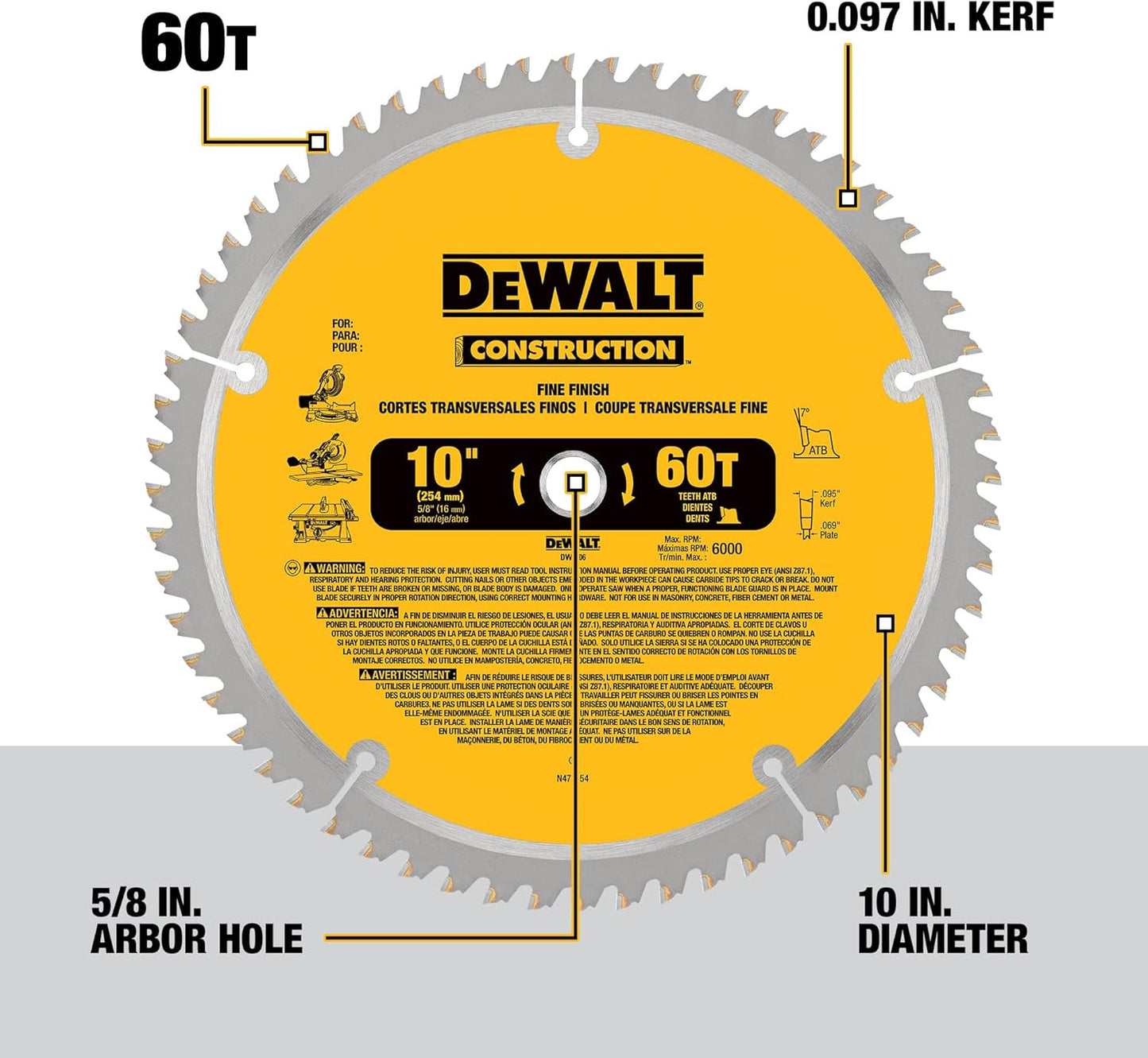 DeWalt DW3106P5 Lames de scie 2pk Lame de scie transversale 10 pouces 60 dents et 10 pouces 32 dents générales