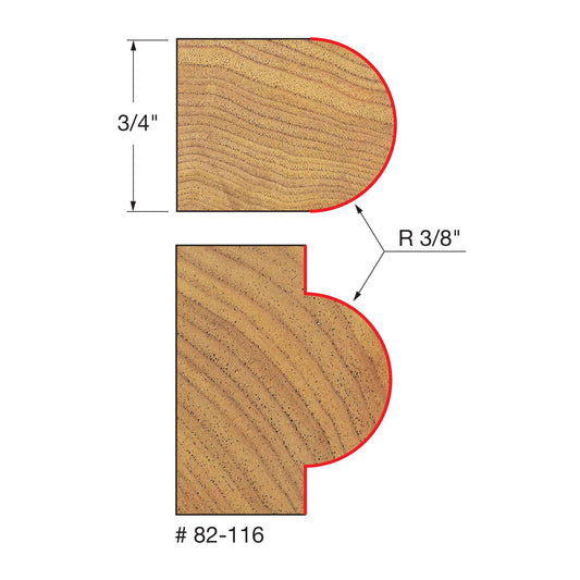 Freud, 82-116 3/8'' Radius Half Round Router Bit 1/2'' Shank