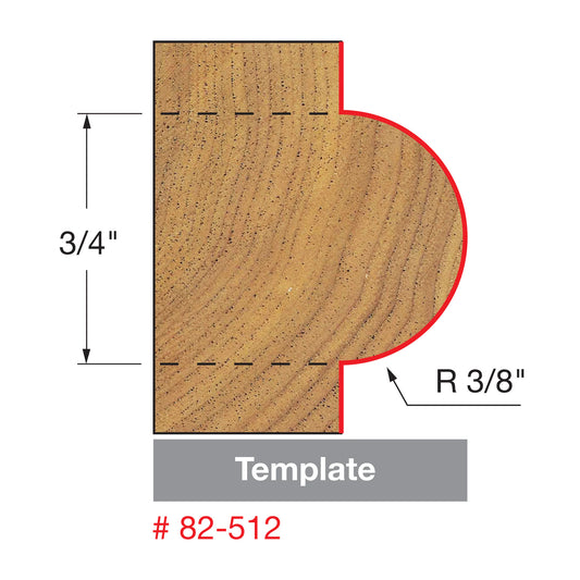 Freud, 82-512 3/8'' Radius Half Round Router Bit w/Bearing 1/2'' Shank