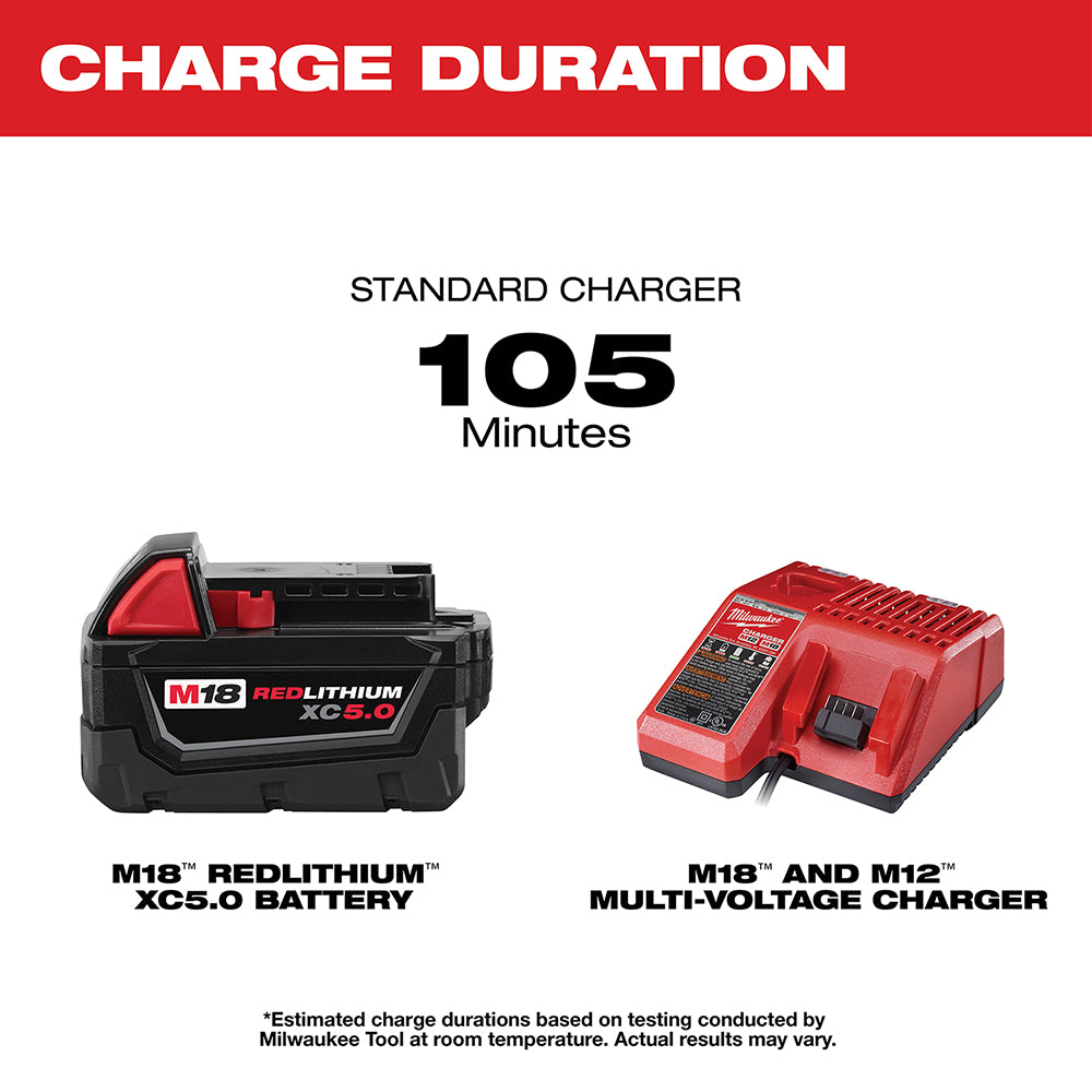 Milwaukee, 48-59-1850 M18 Kit de démarrage batterie et chargeur sans fil REDLITHIUM XC 5,0 Ah au lithium-ion 18 V