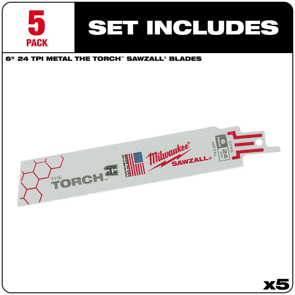 Milwaukee, 48-00-5786 Lames SAWZALL THE TORCH 24 TPI de 6 po - paquet de 5