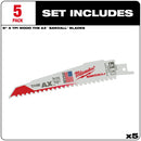 Milwaukee, 48-00-5021 6 in. 5 TPI the Ax SAWZALL Blades - 5 Pack