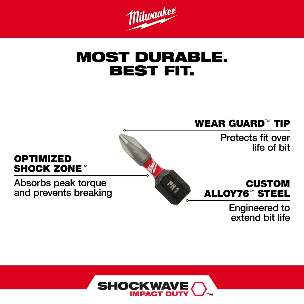 Milwaukee, 48-32-4412 Embouts d'insertion Phillips SHOCKWAVE 1" #2 (2pk)