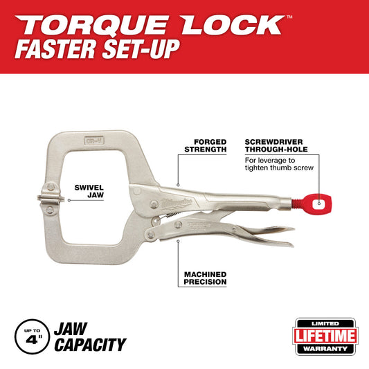 Milwaukee, 48-22-3521 11 in. TORQUE LOCK Locking C-Clamp With Swivel Jaws