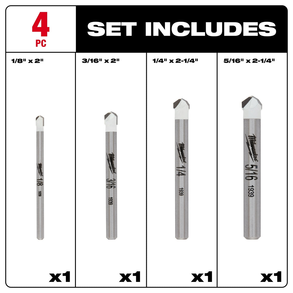 Milwaukee, 48-20-8998 Tile and Natural Stone Bit Set - 4 Piece