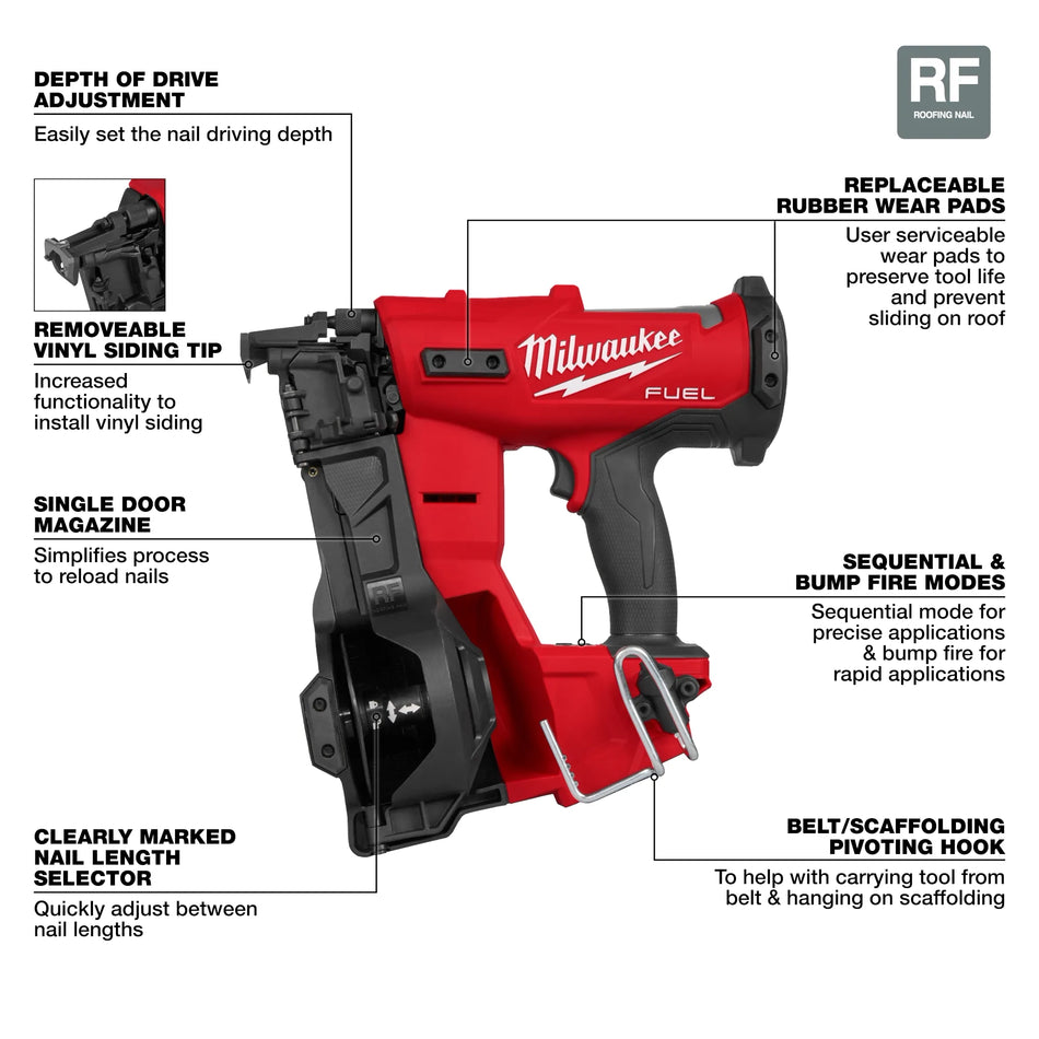 Milwaukee, 2909-20 M18 FUEL Coil Roofing Nailer