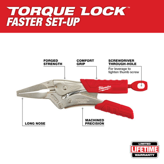 Milwaukee, 48-22-3406 6 in. TORQUE LOCK Long Nose Locking Pliers With Grip