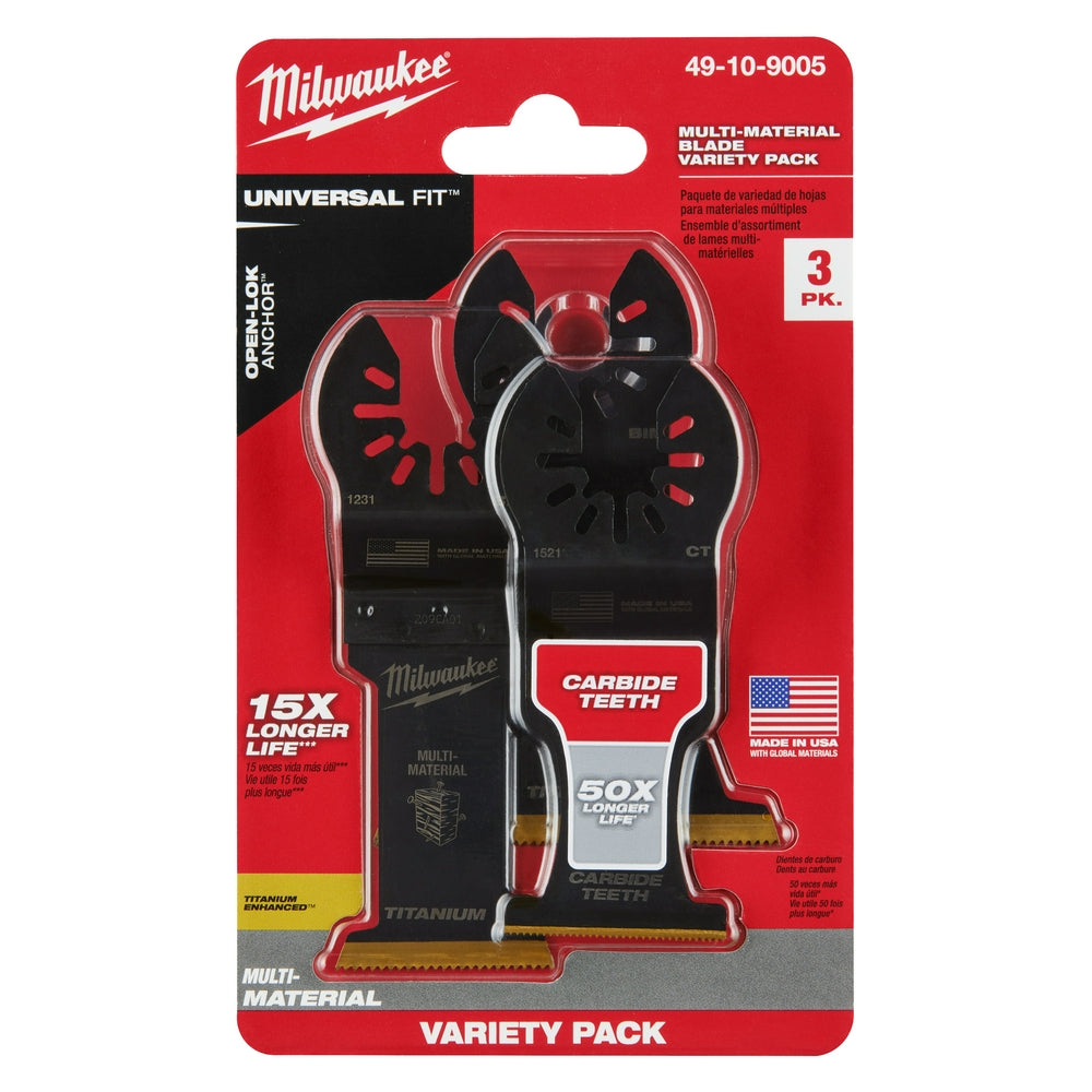 Milwaukee, 49-10-9005 OPEN-LOK Multi-Material Cutting Multi-Tool Blade Variety Pack - 3 Piece