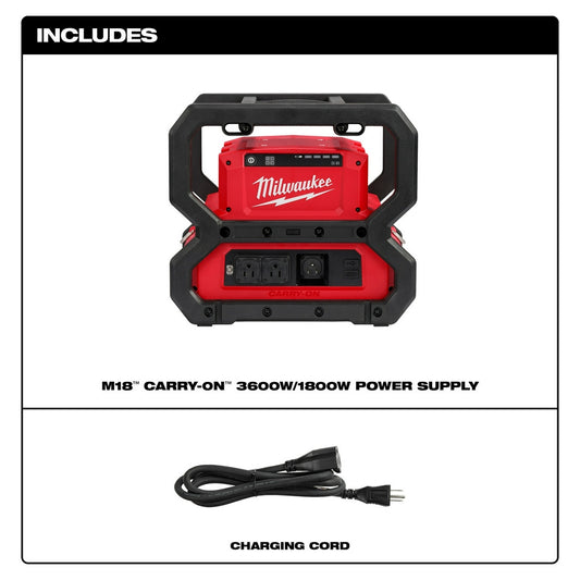 Milwaukee, 2845-20 M18 18 Volt ithium-Ion Cordless CARRY-ON 3600W/1800W Power Supply