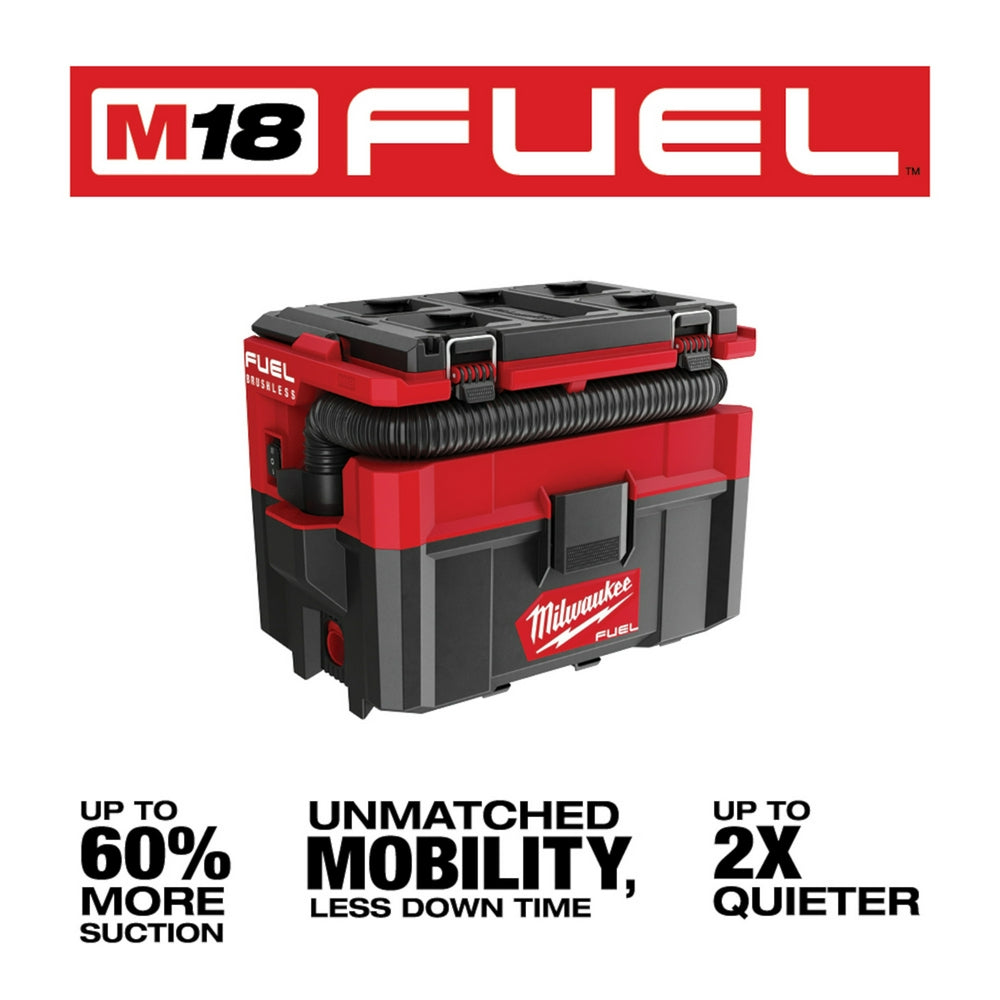 Milwaukee, 0970-20 M18 FUEL 18 Volt Lithium-Ion Brushless Cordless PACKOUT 2.5 Gallon Wet/Dry Vacuum  - Tool Only