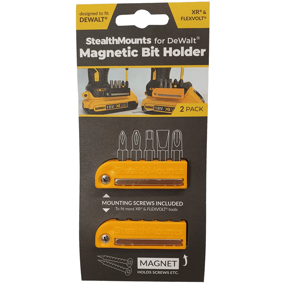 StealthMounts, BH-DW-YLW-2 StealthMounts Magnetic Bit Holder for Dewalt 12v and 20v XR & Flexvolt Tools