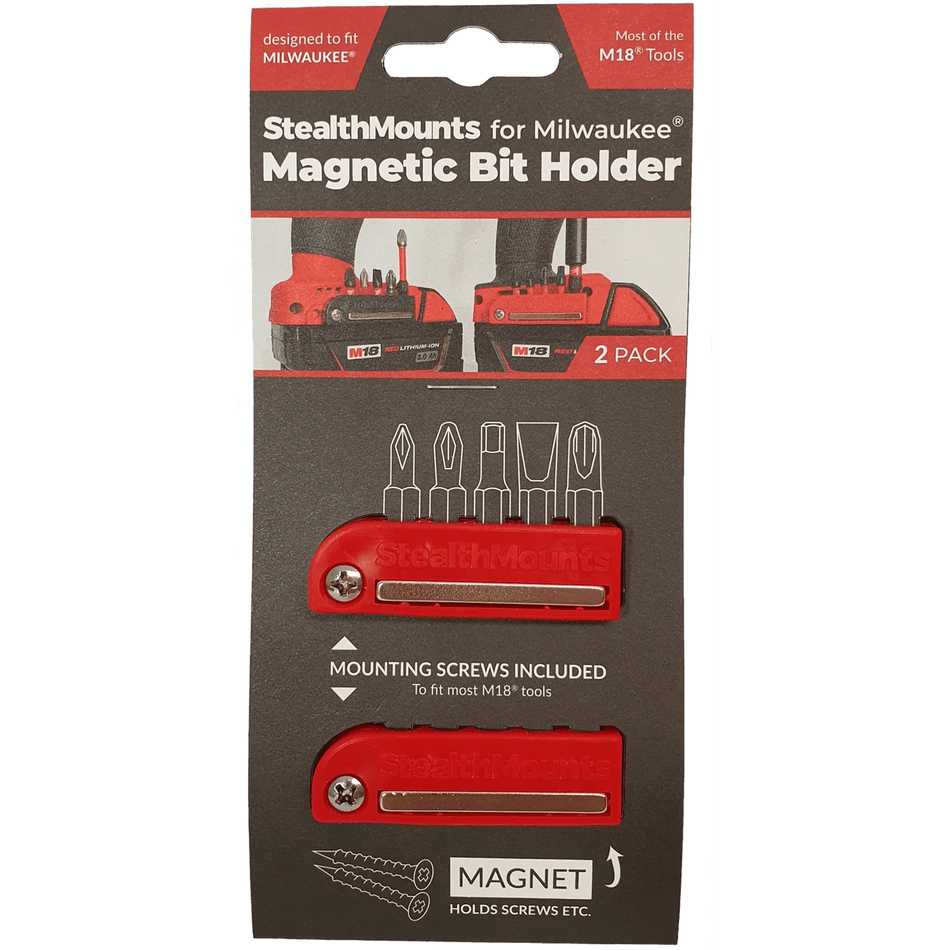 StealthMounts, BH-MW18-RED-2 Magnetic Bit Holder for Milwaukee M18 Tools