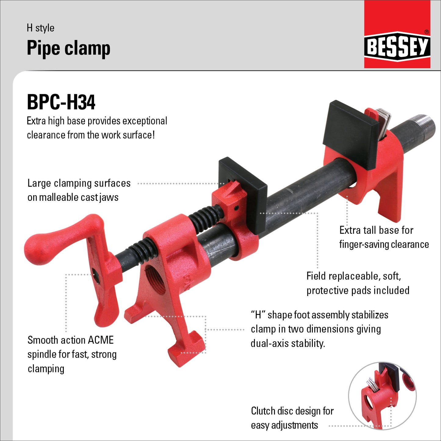 Bessey, BPC-H34 Colliers de serrage série H 3/4" 59008