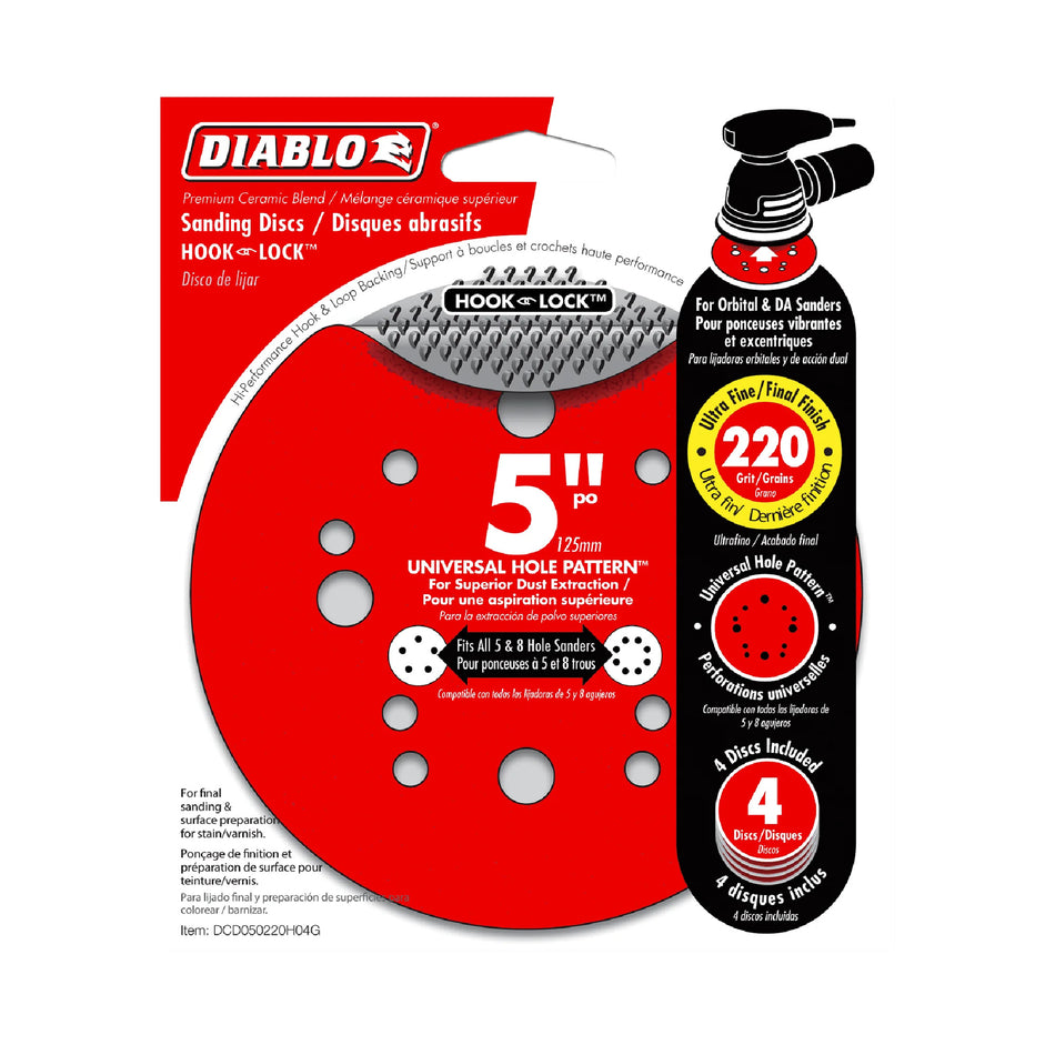Diablo 5'' ROS Disc Hook &amp; Lock™ Grain 220 - 4pk 14873
