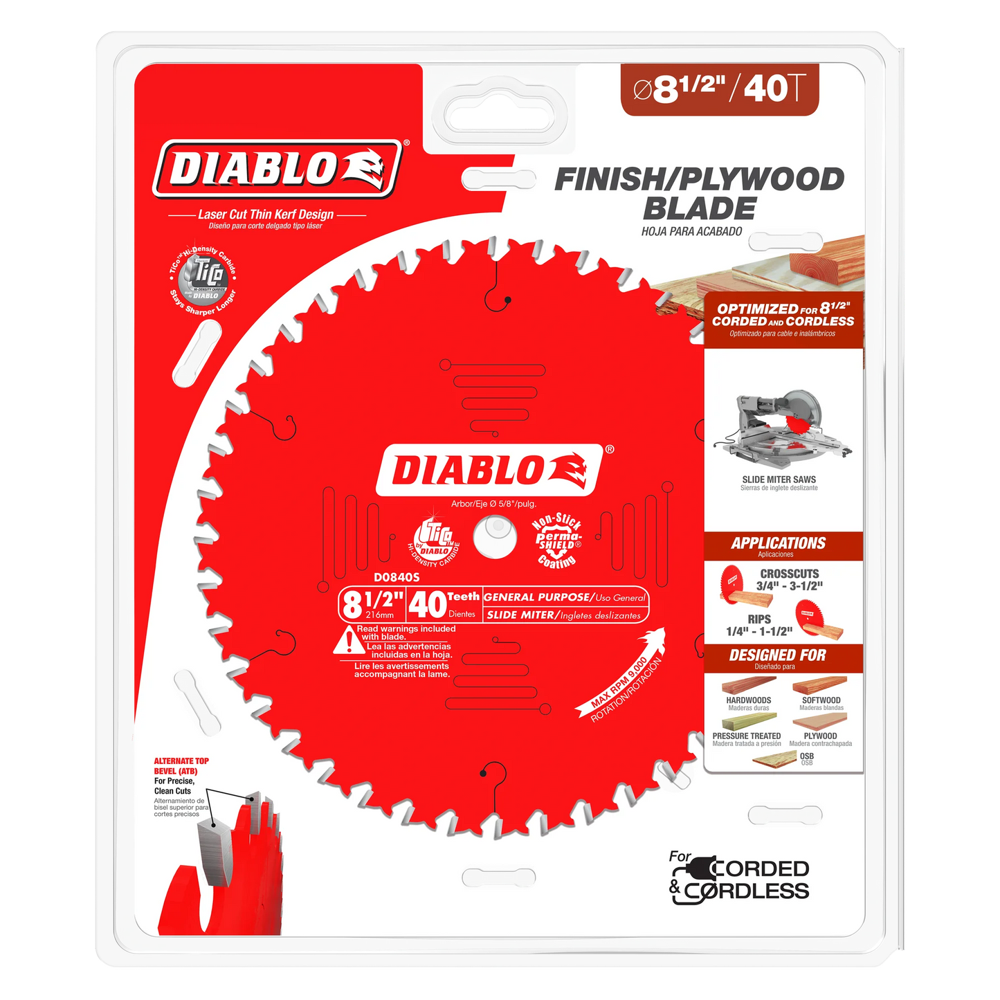 Diablo, D0840X 8-1/4" 40 Tooth Carbide Finishing Circular Saw Blade