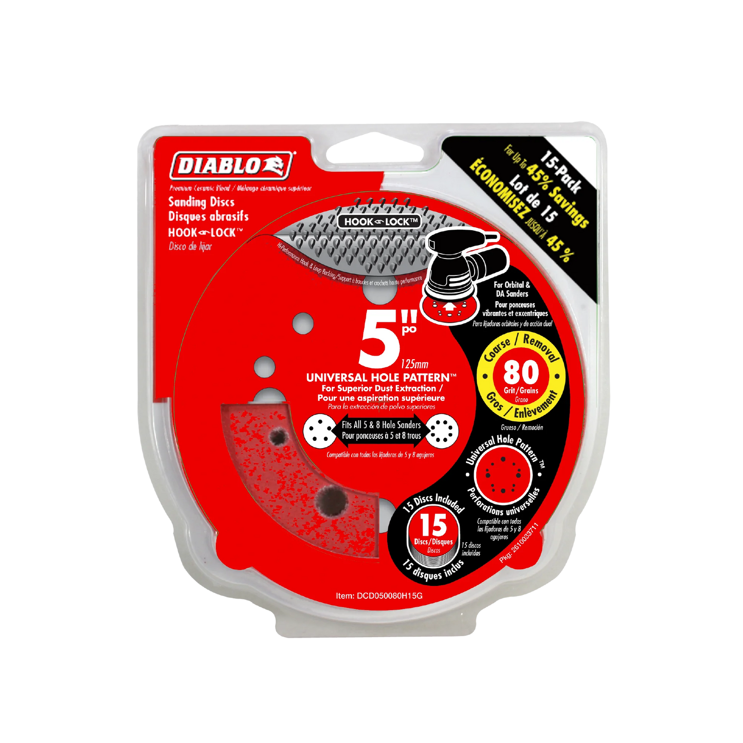 Diablo, 5" ROS Disc Hook & Lock - 15pk