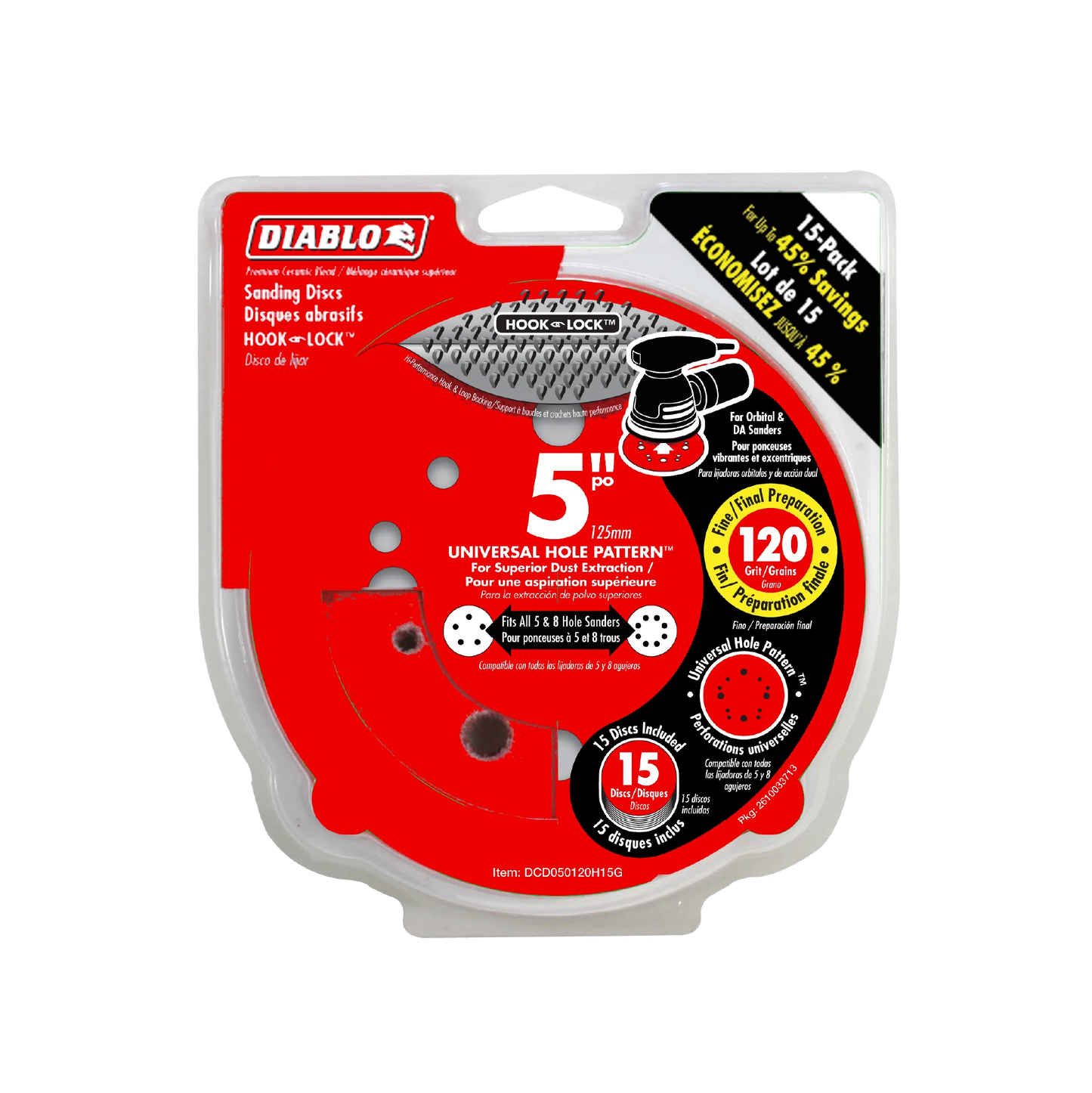 Diablo, 5" ROS Disc Hook & Lock - 15pk