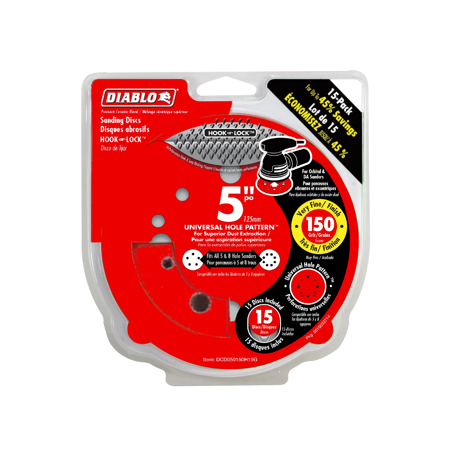 Diablo, 5" ROS Disc Hook & Lock - 15pk