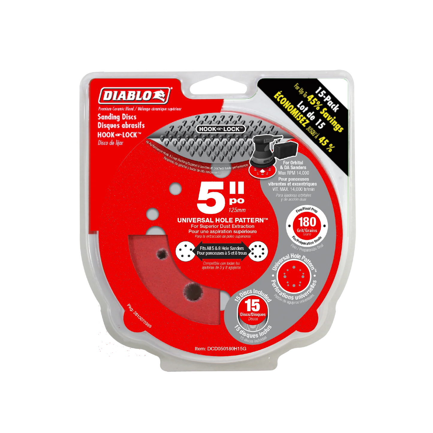 Diablo, 5" ROS Disc Hook & Lock - 15pk