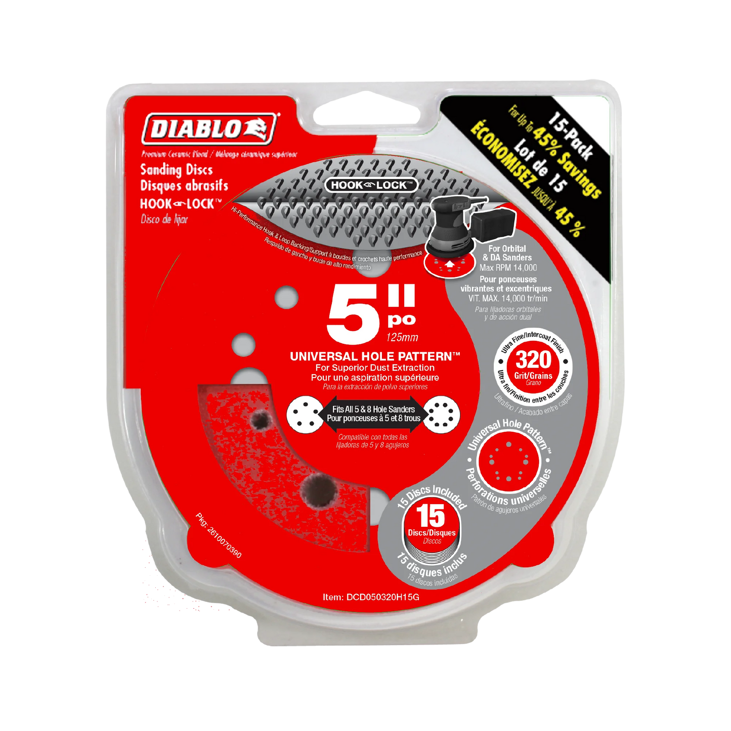 Diablo, 5" ROS Disc Hook & Lock - 15pk