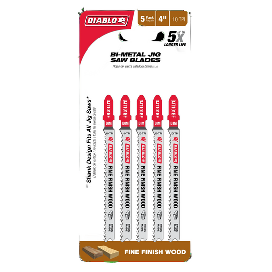 Diablo, DJT101B5 4" 10TPI Bi-Metal Jig Saw Blades for Wood (5-pk)