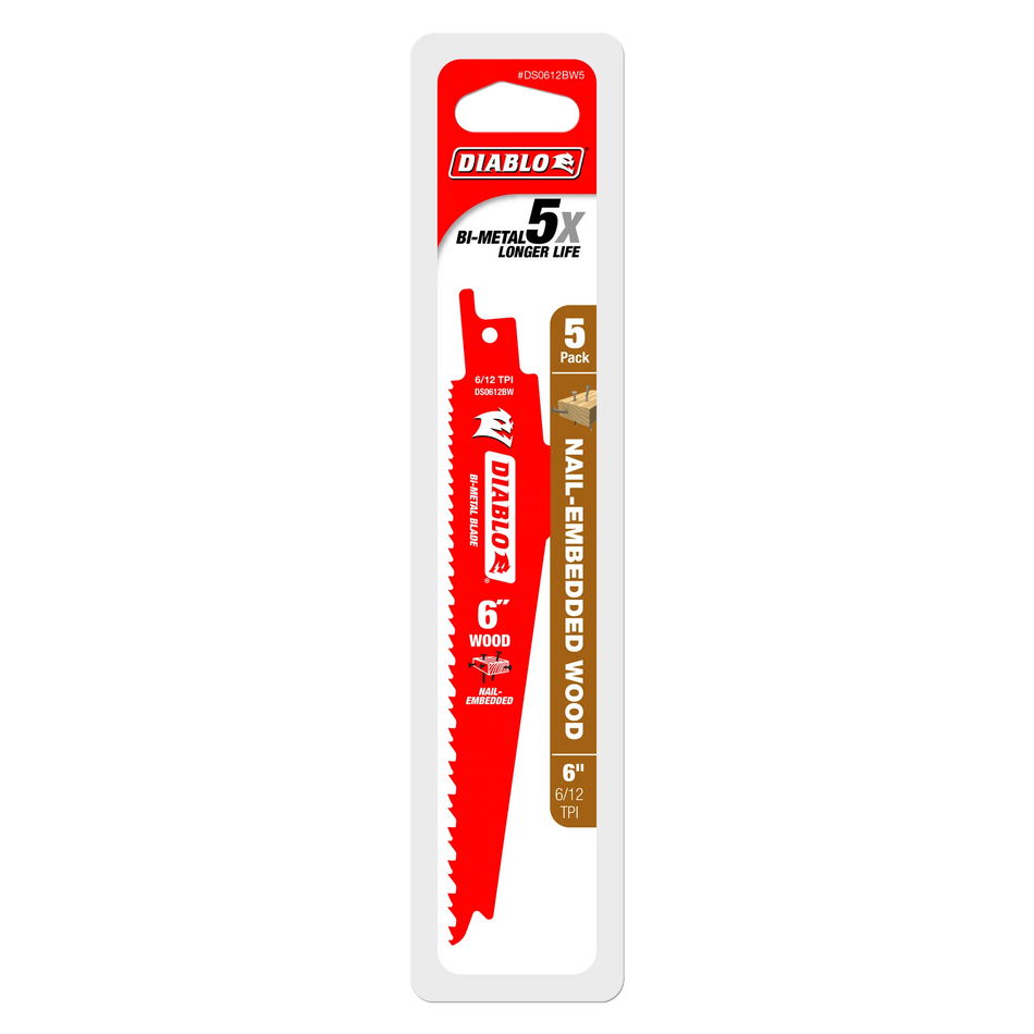 Diablo, DS0612BW5C 6" 6/12 Tooth Bi-Metal Wood Reciprocating Saw Blades 5 Pack